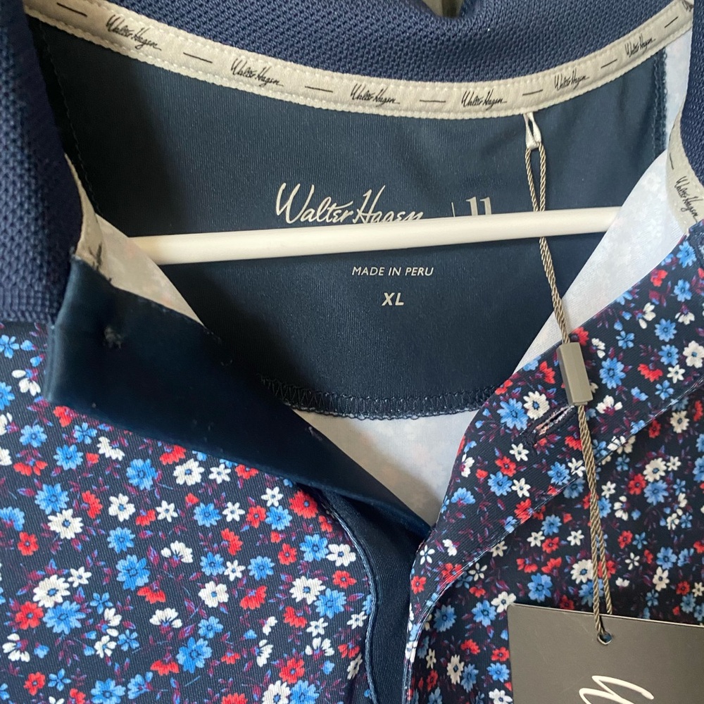Navy Blue Floral Men's Shirt by Walter Hagen - Picture 2 of 4